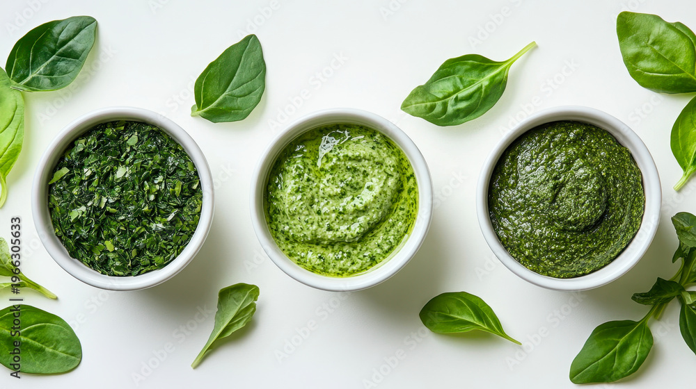 Obraz premium Black bowl of green matcha tea powder isolated on white background. Top view