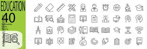 Education icon set. Editable stroke.