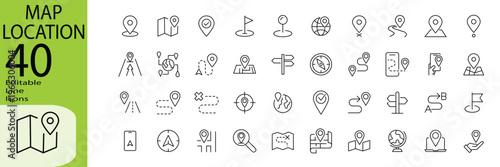 Map Location icon set. Editable stroke.