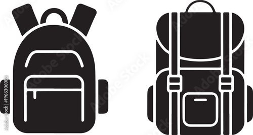 Set of two flat vector illustrations of school and travel backpacks for daily student transport