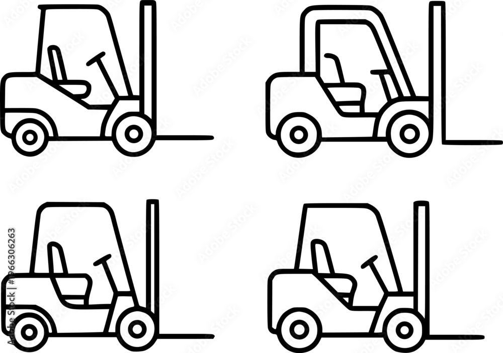 Naklejka premium Forklift illustration icon set, in outline or line art style, for industrial design