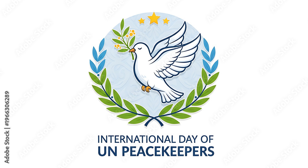 Fototapeta premium International day of un peacekeepers logo with dove and laurel wreath