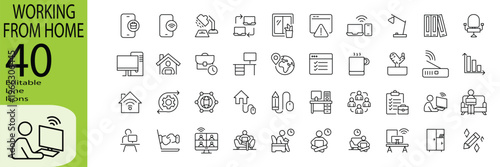 Working From Home icon set. Editable stroke.