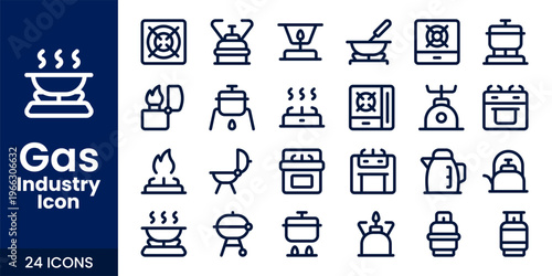 Gas and Oil Industry Icon Set with Fuel, Refinery, Pipeline, and Industrial Energy Vector Collection