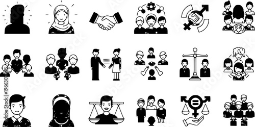 Vector Icons for Diversity, Gender Equality, Teamwork, Human Rights, and Social Justice