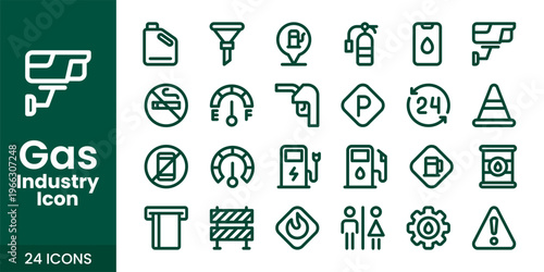 Gas and Oil Industry Icon Set with Fuel, Refinery, Pipeline, and Industrial Energy Vector Collection