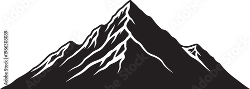 Black and white mountain range silhouette with snow