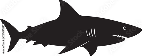 Black Shark Silhouette Swimming in Oceanic Waters with Sharp Teeth