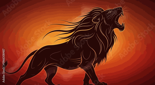 Roaring lion illustration powerful wildlife portrait against warm background