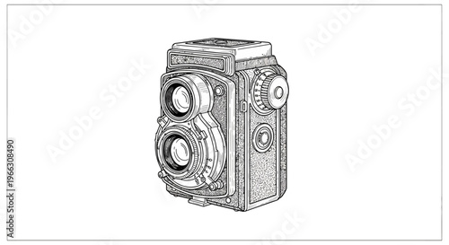 Vintage camera illustration isolated on white background for commercial design