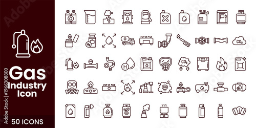 Gas and Oil Industry Icon Set with Fuel, Refinery, Pipeline, and Industrial Energy Vector Collection