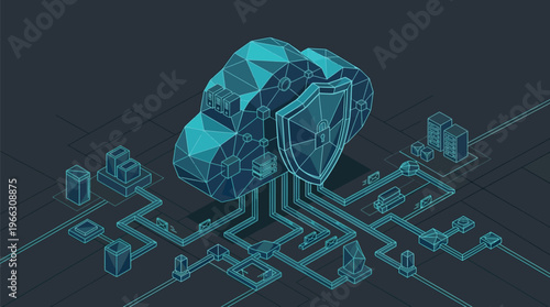 Cloud Security Data Protection Cybersecurity Network Technology with vector illustration