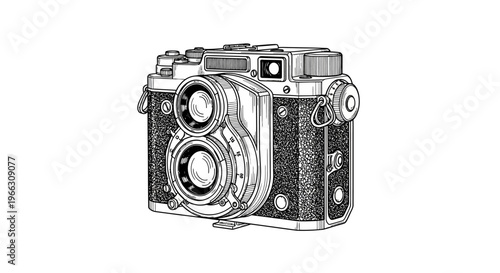 Vintage camera illustration isolated against white background for design