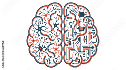 AI Brain with Biological Neural Network Concept with vector illustration