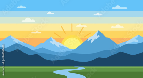 Mountain range at sunrise landscape.