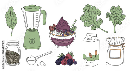 Healthy Smoothie Ingredients flat lay illustration for wholesome living banner ad