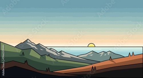 Mountain range at sunrise landscape.