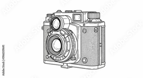 Vintage camera illustration detailed monochrome image for creative projects