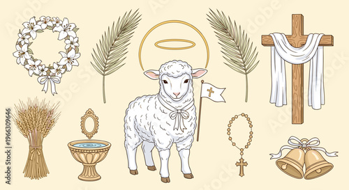 Religious symbols and elements for spiritual events or holiday celebration designs