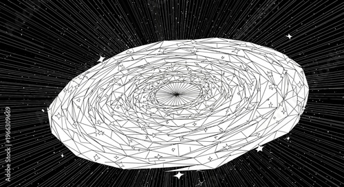 Abstract illustration of a galaxy in space with geometric design against a dark background