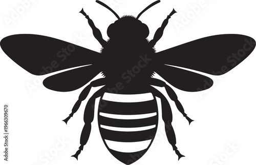Black and white bee silhouette with wings spread wide open