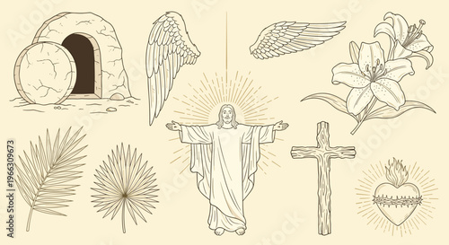 Religious Symbols Collection: Resurrection Cross Lily Palm Heart and Wings