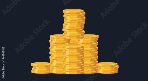 Golden Coin Stacks, Money, Finance, Wealth, Investment, Savings, Profit with vector illustration