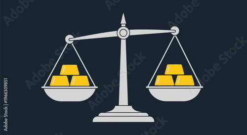 Gold Bars Balance Scale Financial Investment Value Equilibrium with vector illustration