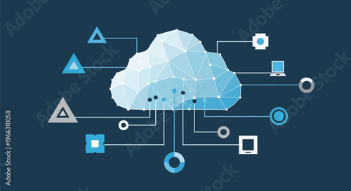 Global Cloud Computing Network Data Connection System with vector illustration