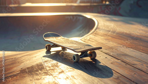Skateboard Resting on Wooden Ramp