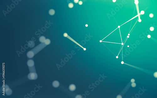 Abstract background. Molecules technology with polygonal shapes, connecting dots and lines. Connection structure. Big data visualization.