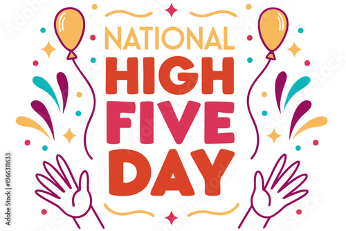 National High Five Day Vector Illustration, Celebrating Friendship and Success Gesture, Hand High Five Concept Isolated on White Background