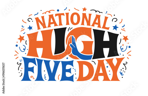 National High Five Day Vector Illustration, Celebrating Friendship and Success Gesture, Hand High Five Concept Isolated on White Background