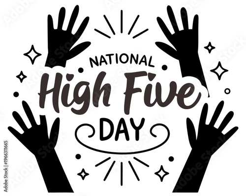 National High Five Day Graphic, Teamwork and Celebration Concept with Raised Hands, Positive Gesture Vector Isolated on White