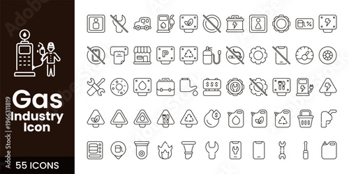 Gas and Oil Industry Icon Set with Fuel, Refinery, Pipeline, and Industrial Energy Vector Collection