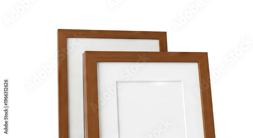 Two Wood Picture Frames with White Matting on White Background