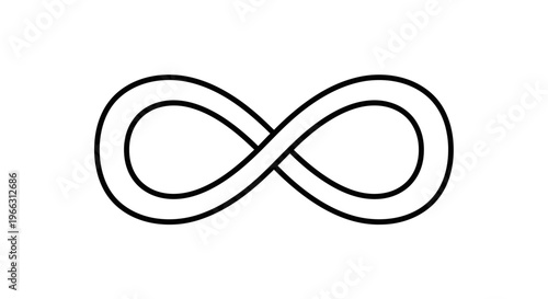 Minimalist black outline infinity symbol isolated on a white background, representing endlessness, eternity, and limitless concepts