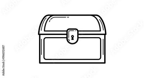 Outline icon of a closed treasure chest with a keyhole. Concept of wealth, hidden treasure, discovery, pirates, and adventure.