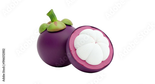 Whole and Halved Mangosteen Fruit