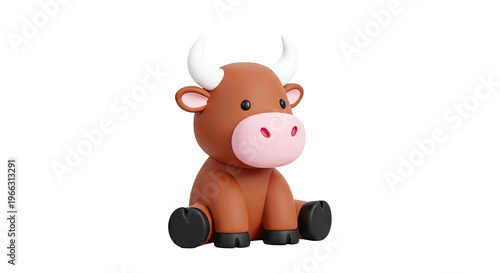 Cute 3D Render of a Brown Bull