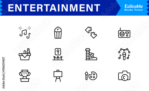 Entertainment Line Icon Collection Unique Minimalist Designs for Media, Gaming, and Streaming