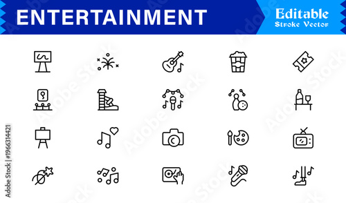 Entertainment Line Icon Collection Unique Minimalist Designs for Media, Gaming, and Streaming