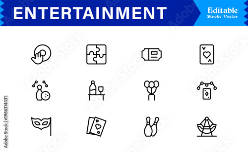 Entertainment Line Icon Collection Unique Minimalist Designs for Media, Gaming, and Streaming
