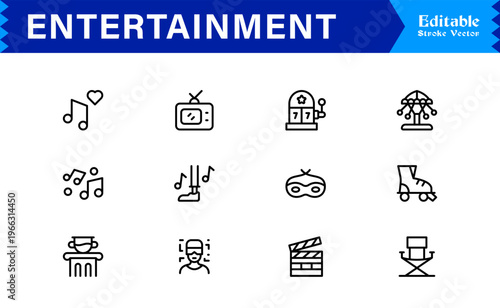 Entertainment Line Icon Collection Unique Minimalist Designs for Media, Gaming, and Streaming