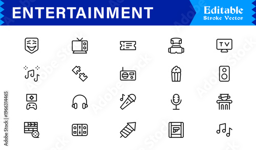 Entertainment Line Icon Collection Unique Minimalist Designs for Media, Gaming, and Streaming