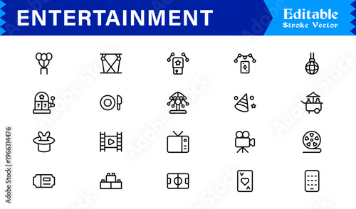 Entertainment Line Icon Collection Unique Minimalist Designs for Media, Gaming, and Streaming
