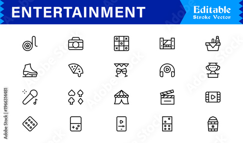Entertainment Line Icon Collection Unique Minimalist Designs for Media, Gaming, and Streaming