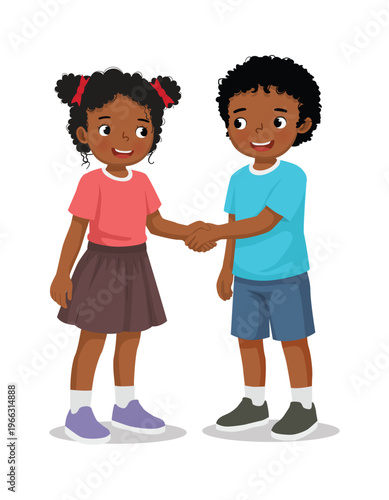 Two African children shaking hands introducing each others