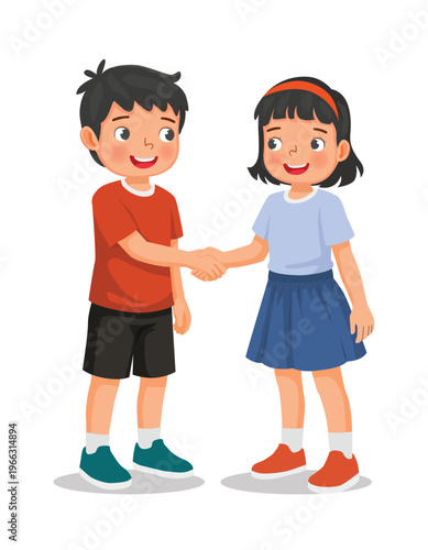 Two children shaking hands introducing each others