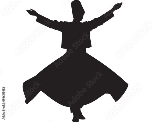 Whirling Dervish Silhouette Mystical Dance Dark Monochrome for Spirituality Transparent Background